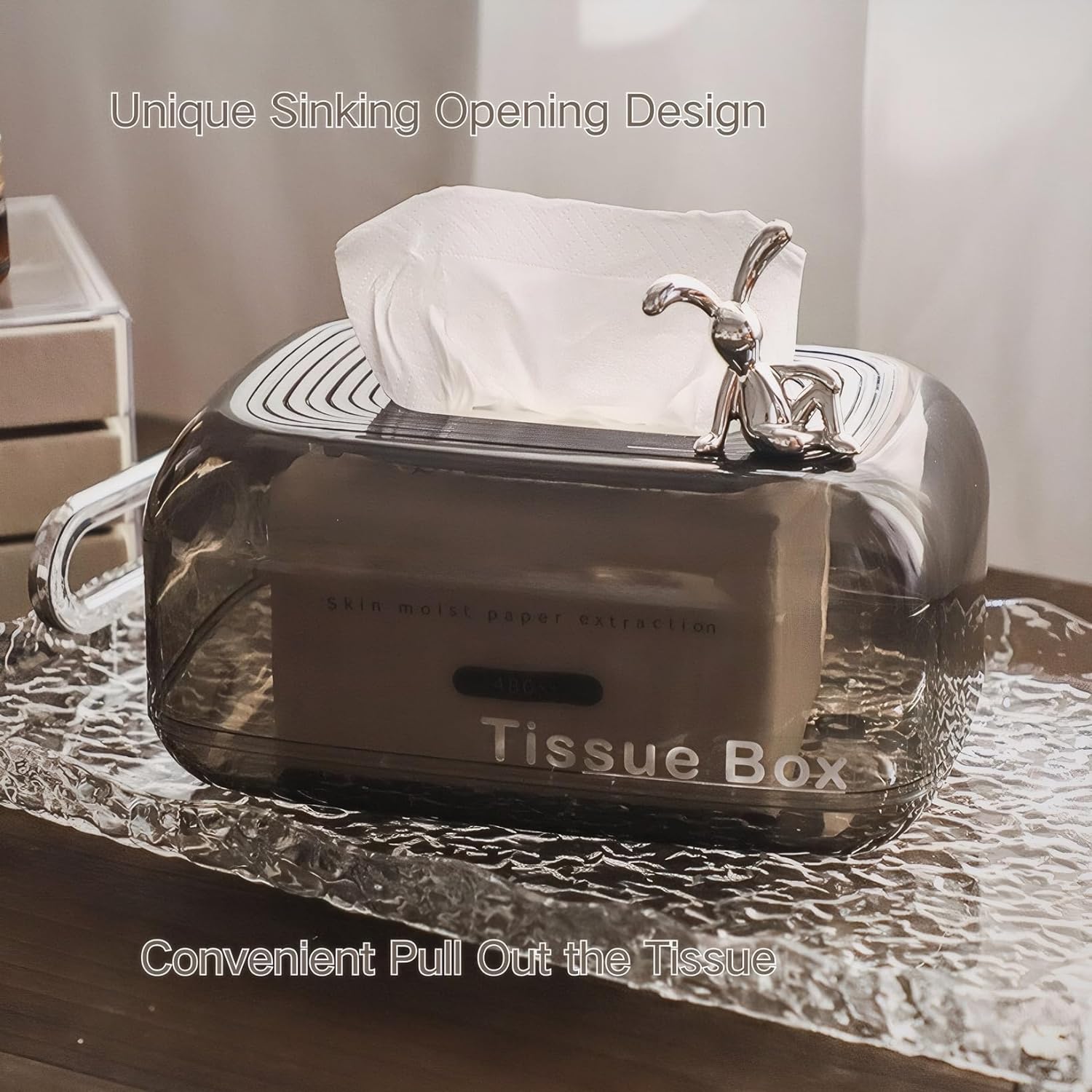 Bunny Sit Tissue Box, Transparent Luxury Tissue Case, Rectangular Self Scarf Box, Sink Off Tissue Paper Organizer Bunny Sit Tissue Box, Transparent Luxury Tissue Case, Rectangular Self Scarf Box, Sink Off Tissue Paper Organizer